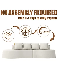 Rainsken Modern Curved Modular Sectional Sofa, 3-Seater Half Moon Couch with Chenille Fabric, 2 Cup Holder and Side Pockets for Living Room