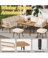 gaomon 6-Piece Patio Conversation Set with L-Shaped Sofa, Ottomans and Table