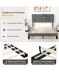 Gouun Rubberwood Platform Bed Frame with Headboard and Adjustable Headboard