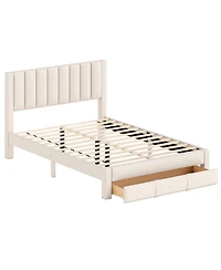 Sugift Bed Frame with Storage Drawer and Vertical Channel Headboard