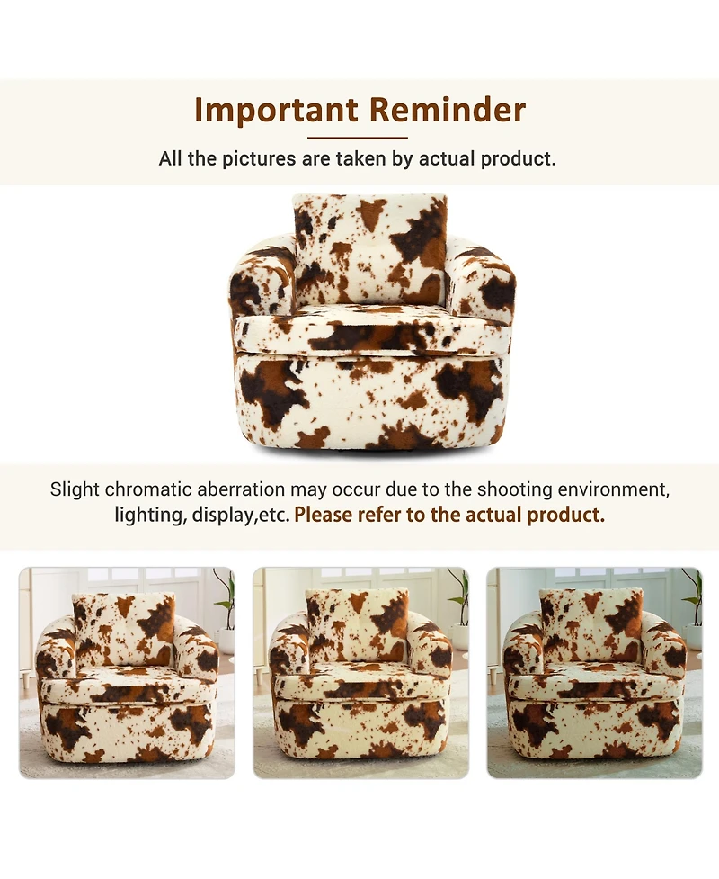 Rainsken 360degree(s) Swivel Barrel Accent Chair, 36.6" Soft Chenille Fabric Sofa Chair with Dual-Layer Cushion Design for Living Room