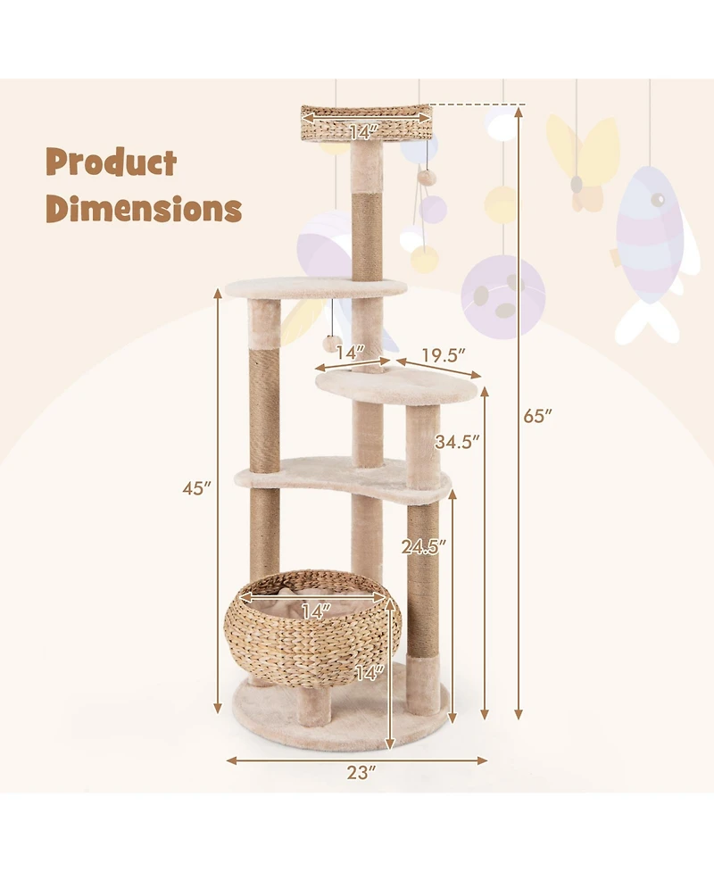 Cozito Cat Tree 59 in with Perch Soft Hammock and Condo Indoor