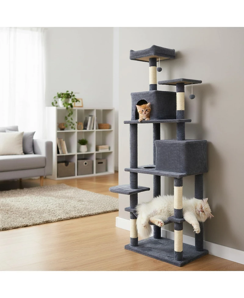 Cozito Cat Tree 58 inch Modern with Plush Perch and 2 Condos