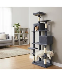 Cozito Cat Tree 58 inch Modern with Plush Perch and 2 Condos
