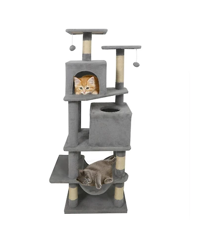 Cozito Cat Tree 57 in with 2 Condos Hammock and Hanging Balls