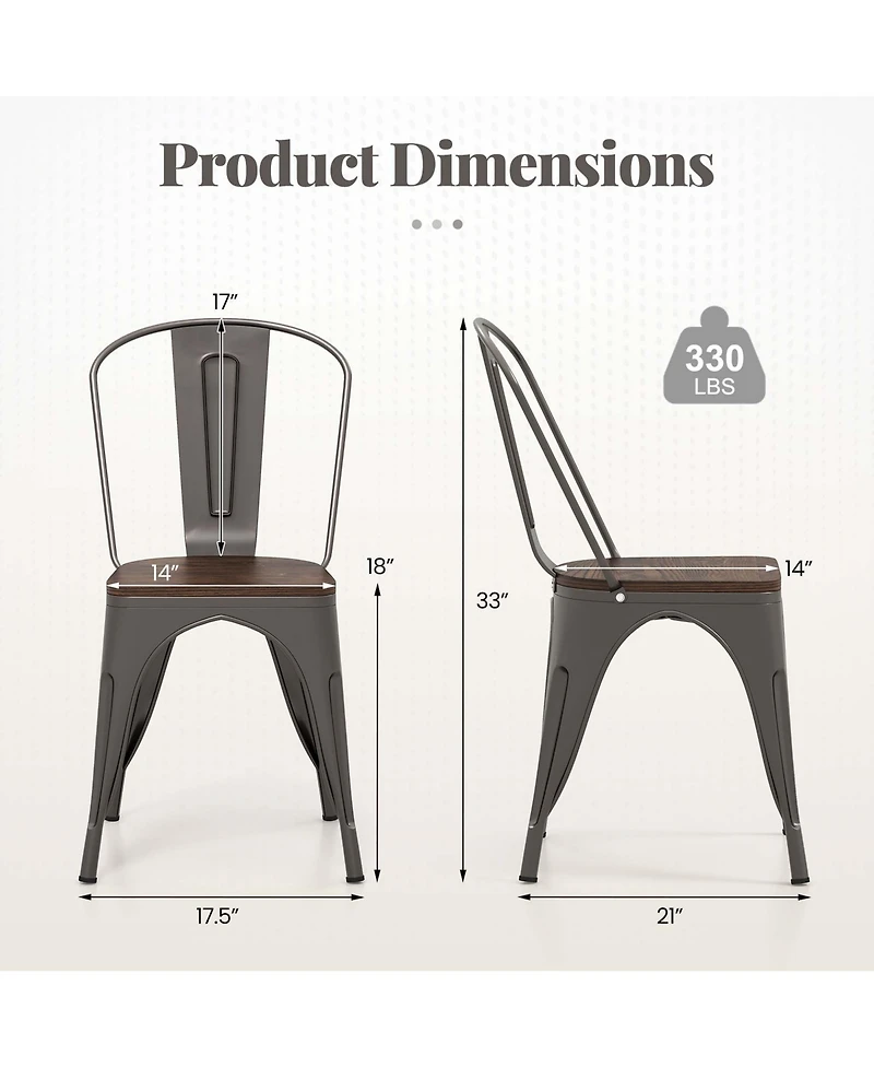 Gymax Tolix Style Metal Dining Chairs Set of 4 with Wood Seat and Removable Backrest