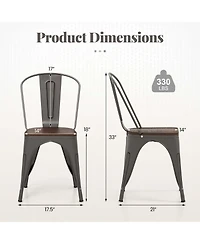 Gymax Tolix Style Metal Dining Chairs Set of 4 with Wood Seat and Removable Backrest