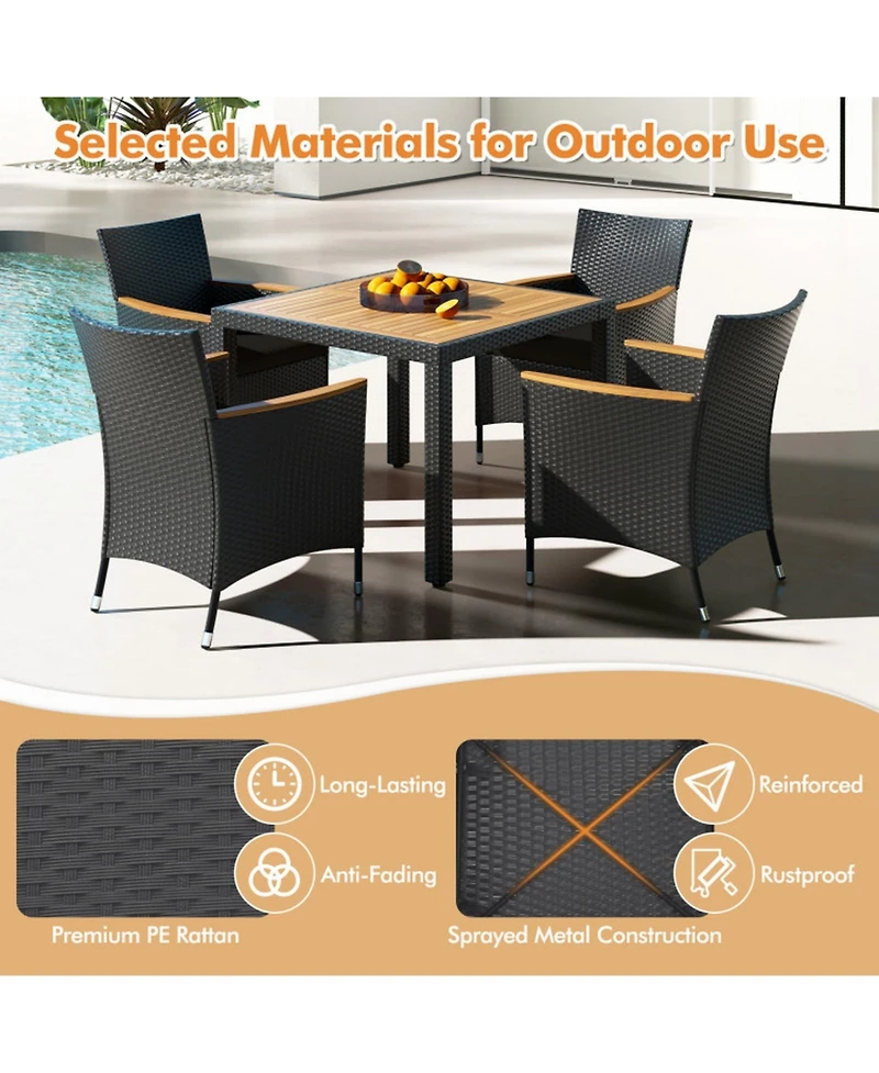 Gouun 5-Piece Pe Rattan Patio Dining Set for 4 with Umbrella Hole and Cushions