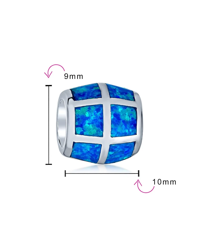 Bling Jewelry Created Opal Inlay Barrel Charm Bead .925 Sterling Silver For Bracelet