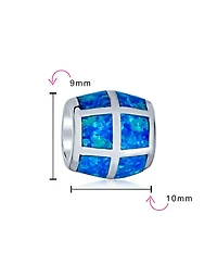 Bling Jewelry Created Opal Inlay Barrel Charm Bead .925 Sterling Silver For Bracelet