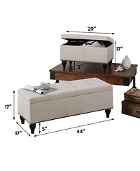 Boyel Living Linen Nailhead Accent Stool with Dark Wooden Legs, Versatile Shoe Bench and Seating