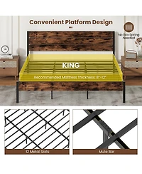 Sugift King Size Bed Frame with High Headboard and Mute Bar