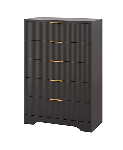 gaomon Bedroom 31.5" Tall Dresser, 5 Drawer Chest of Drawers, Engineered Wood Storage Cabinet with Gold Handles.