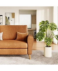 gaomon Modern Sofa Couch, Large 3-Seater with Streamlined Armrests, Pu Leather Loveseat Wood Feet, Comfy Couch for Living Room, Apartment