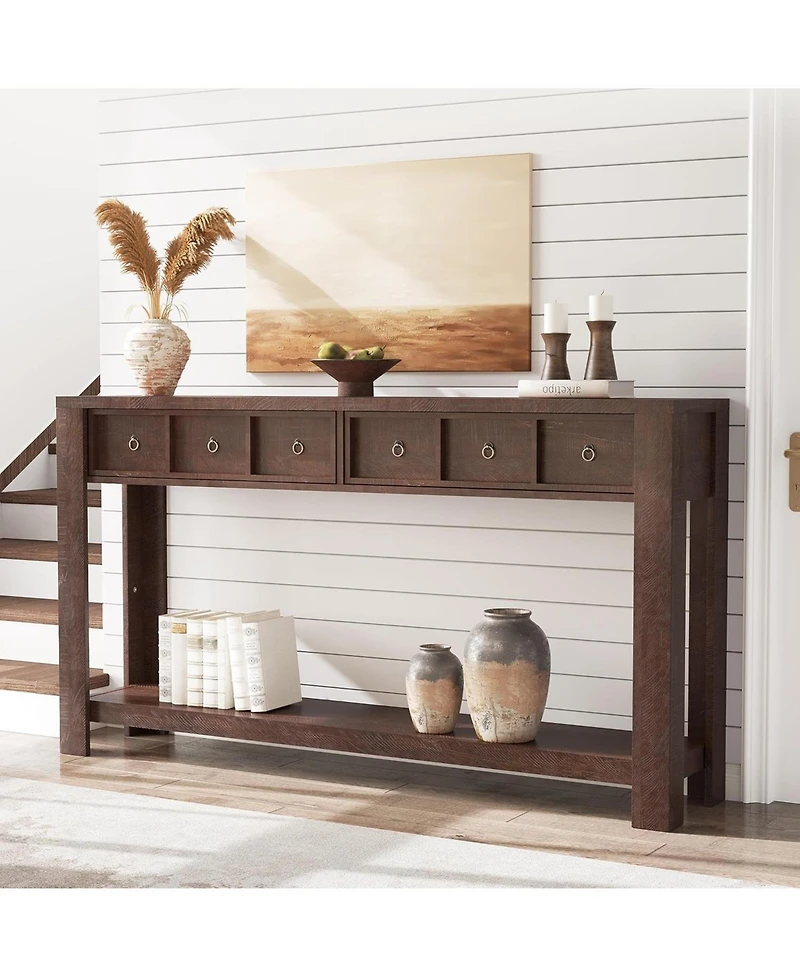 gaomon Entryway, Console Table Narrow Sofa Table Behind Couch, Farmhouse Entry Table with 2 Drawers, 2-Tier Open Shelf Hallway Foyer Table