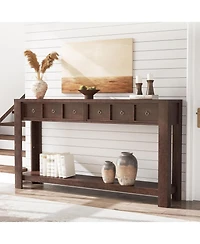 gaomon Entryway, Console Table Narrow Sofa Table Behind Couch, Farmhouse Entry Table with 2 Drawers, 2-Tier Open Shelf Hallway Foyer Table