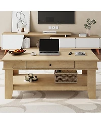 gaomon Light Wood Coffee Table with Drawer, 47.2" Center Table with Storage Shelf, Rustic Coffee Tables Long Living Room Furniture