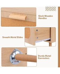 Sugift Rattan Coffee Table Mid Century Modern Center Table with 2 Storage Drawers-Natural