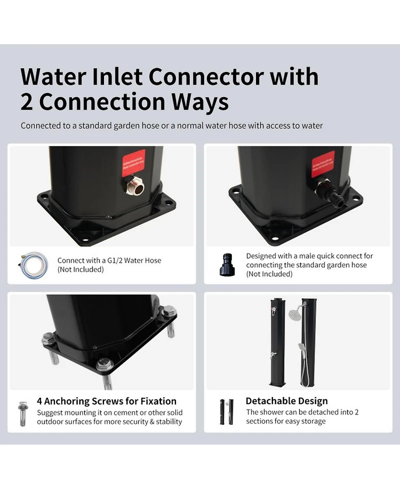 Gouun Solar Heated Outdoor Shower, 7.2 ft, 9.3-Gallon with Hand and Foot Tap