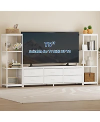 gaomon 88.9" Tv Stand for 75" Tv, Media Console with Fabric Drawers and 4-Tier Open Shelves.