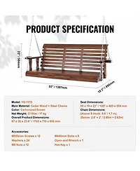 Gouun 5.5 feet Cedar Porch Swing with Hanging Chains, 880 lbs Capacity