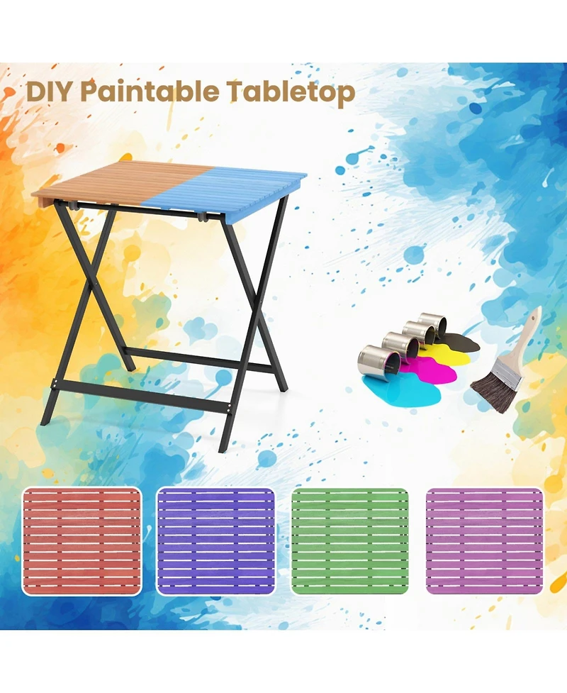 Sugift 28 in Patio Folding Square Table with Slatted Tabletop