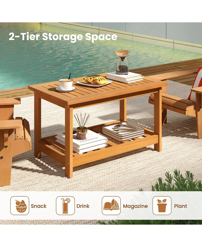 Sugift Patio Acacia Wood Coffee Table with Two Tier Rectangular Design