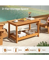 Sugift Patio Acacia Wood Coffee Table with Two Tier Rectangular Design