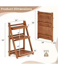 Sugift Foldable Three Tier Solid Wood Plant Stand for Patio