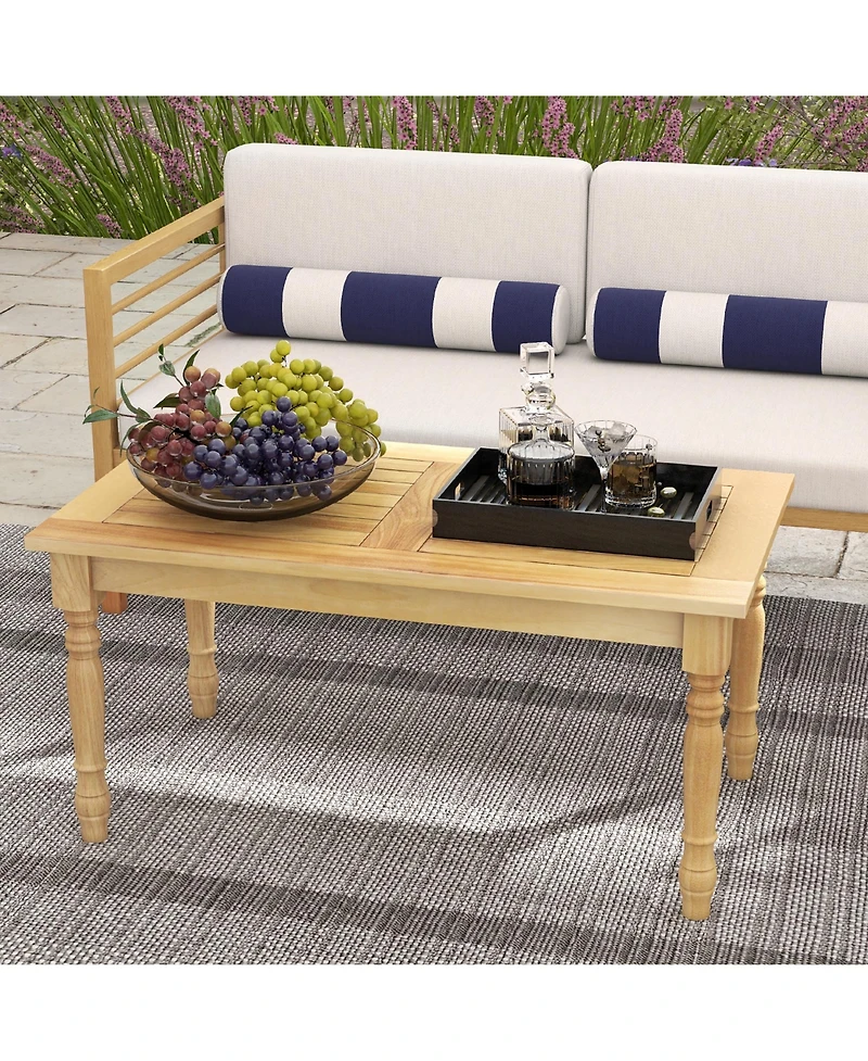 Gymax Patio Coffee Table with Solid Teak Wood Structure Slatted Tabletop for Backyard