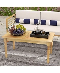Gymax Patio Coffee Table with Solid Teak Wood Structure Slatted Tabletop for Backyard