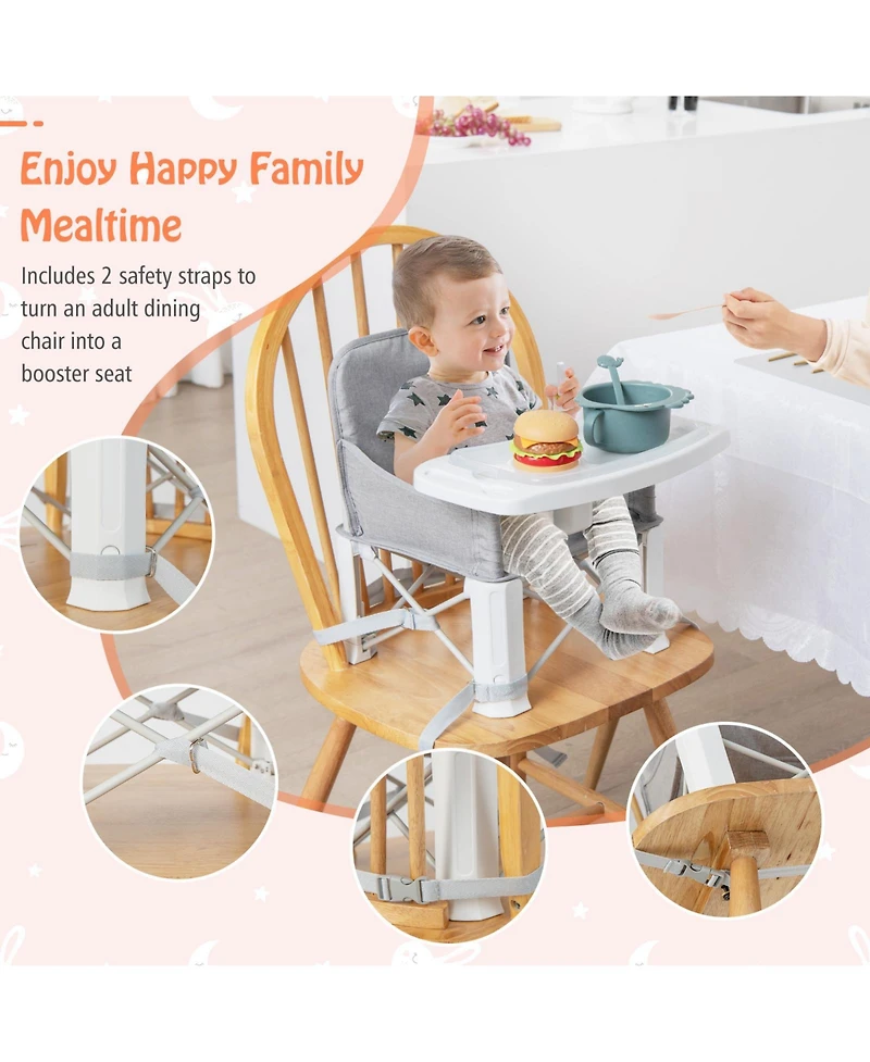 Sugift Portable Baby Booster Seat with Straps and Double Tray