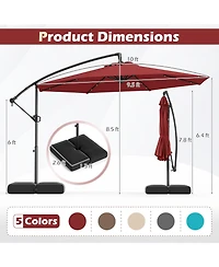 Sugift 10 Feet Solar Offset Hanging Umbrella with Base and 32 Led Lights-Wine