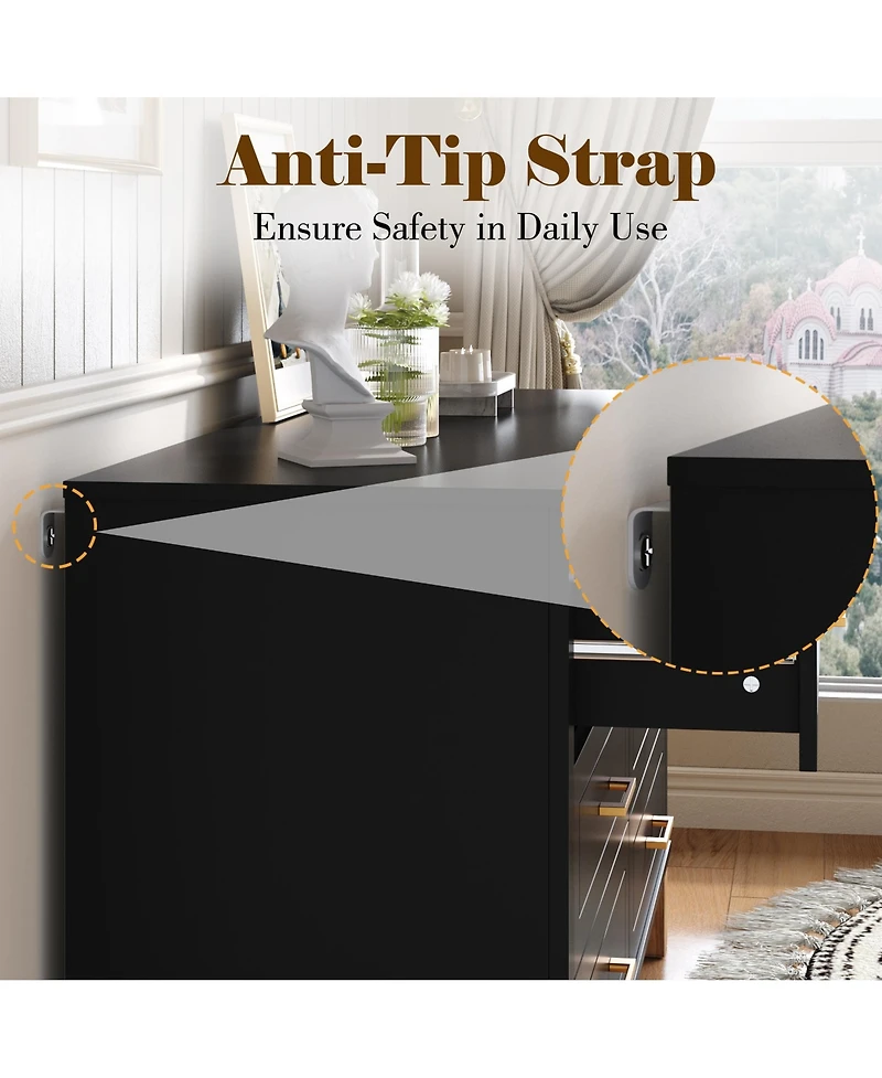 Rainsken 47.24'' Modern 6-Drawer Chest of Drawers, Bedroom Storage Dresser with Metal Handles and Solid Wood Legs for Living Room Organization