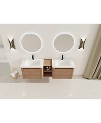 Sillysis Inch Wall Mounted Double Sink Bathroom Vanity with Storage Shelves, Plywood Cabinet and Soft Close Doors