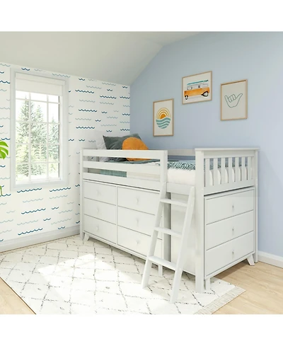 Max & Lily Twin-Size Low Loft with Pull-Out Desk and 3-Drawer Dressers