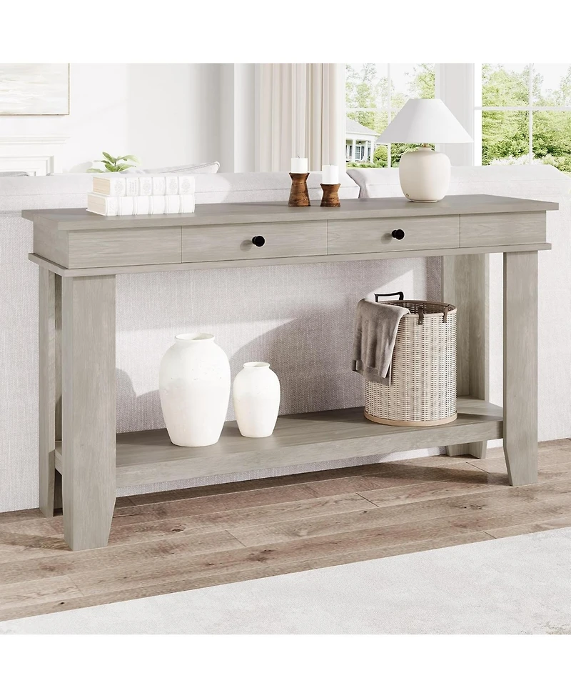 gaomon 54-Inch Long Console Table with Drawers, Wooden Rectangular Entryway Table w/Open Storage Shelf, Sofa Table Behind Couch