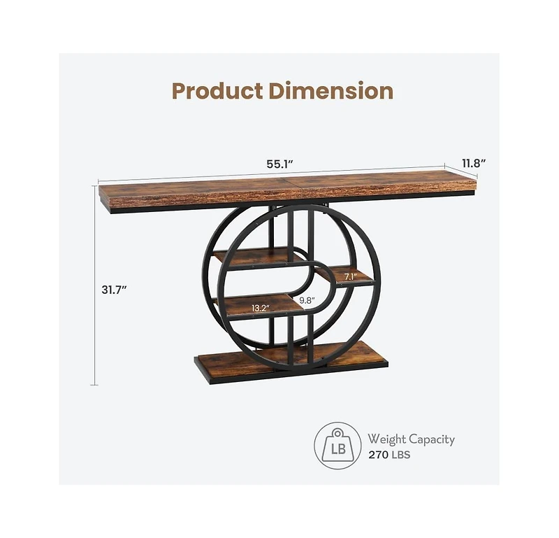 gaomon 55" Entryway Table, 5-Tier Console Tables for Entryway, Industrial Narrow Sofa Tables with Storage for Living Room