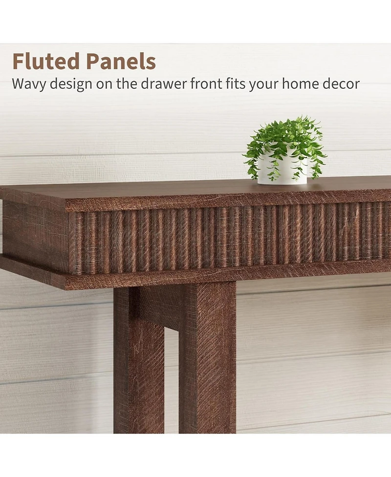 gaomon Farmhouse Fluted Console Table, 2 Tier Wooden Entryway Table with Shelf Storage, Rectangular Narrow Sofa Table Behind Couch