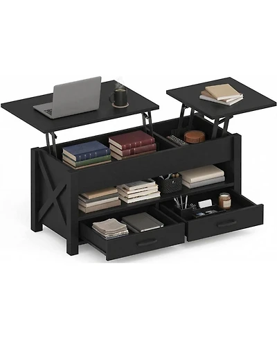 gaomon 47.2'' Lift-Top Coffee Table with Split Lift Design, Storage Shelf, 2 Drawers & Hidden Compartment