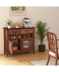 Sugift Coffee Bar Cabinet with 2 Drawers and 1 Open Compartment