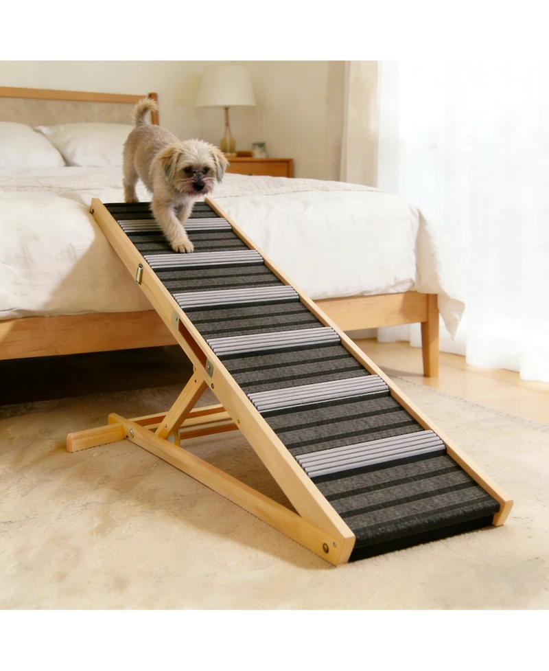 Aostirmotor Adjustable Dog Ramp for Couch, 6 Heights 14"-25" with Non-Slip Pad, Portable Stable Pet Steps for Small Dogs, Sofa and Stairs