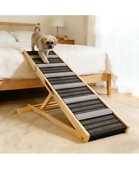 Aostirmotor Adjustable Dog Ramp for Couch, 6 Heights 14"-25" with Non-Slip Pad, Portable Stable Pet Steps for Small Dogs, Sofa and Stairs