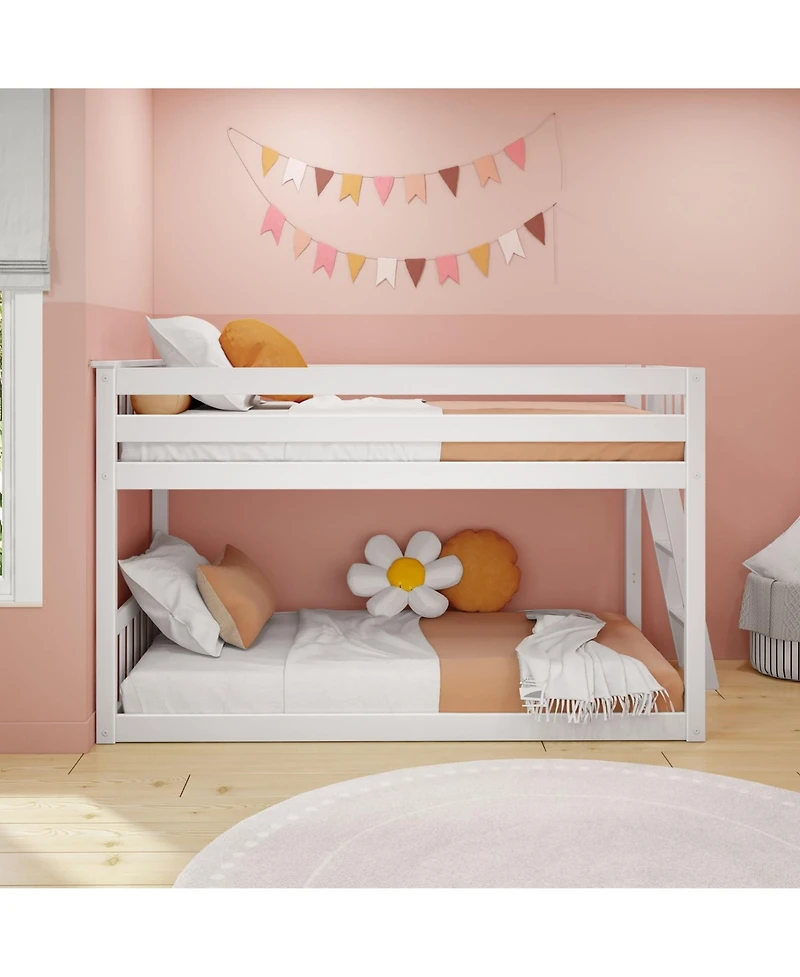 Max & Lily Twin Over Low Bunk Bed With Ladder on End, Pecan