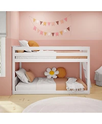 Max & Lily Twin Over Low Bunk Bed With Ladder on End, Pecan