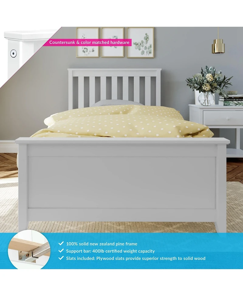 Max and Lily Twin Bed Frame with Headboard, Solid Wood Platform for Kids