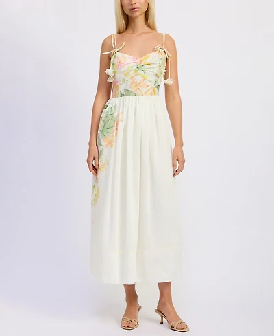 En Saison Women's Sleeveless Bustier V-Neck Midi Dress