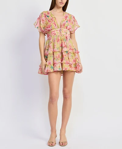 En Saison Women's Short-Sleeve V-Neck Mini Dress