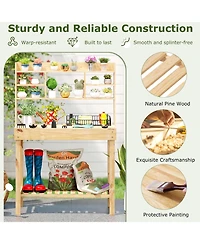 Sugift Wooden Potting Bench Table Garden Planting Workstation with 3-Tier Open Shelf