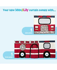 Max & Lily Low Loft With Stairs, Easy Slide and Firetruck Curtain
